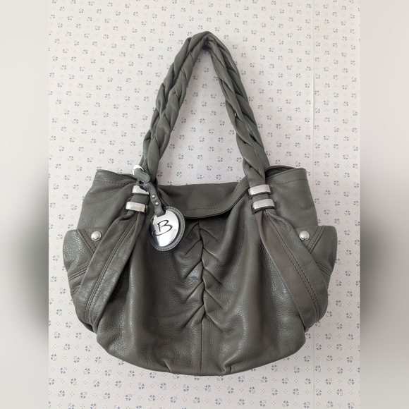 🫒 B.Makowsky Olive Green Leather Slouch Bag Trending Leopard Inside - Picture 4 of 15